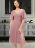 Adelyn A-Line V-neck Knee-Length Chiffon Cocktail Dress With Split Front UKP0016281