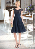 Frederica A-Line V-neck Knee-Length Chiffon Lace Cocktail Dress With Cascading Ruffles UKP0016284