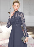 Emma A-Line High Neck Tea-Length Chiffon Lace Cocktail Dress UKP0016285