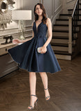 Annika A-Line V-neck Knee-Length Satin Cocktail Dress With Lace Beading UKP0016289