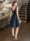 Annika A-Line V-neck Knee-Length Satin Cocktail Dress With Lace Beading UKP0016289