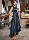 Mariela A-Line Scoop Neck Asymmetrical Satin Cocktail Dress With Bow(s) Pockets UKP0016292