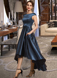 Mariela A-Line Scoop Neck Asymmetrical Satin Cocktail Dress With Bow(s) Pockets UKP0016292