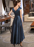 Mariela A-Line Scoop Neck Asymmetrical Satin Cocktail Dress With Bow(s) Pockets UKP0016292