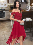 Alaina A-Line Off-the-Shoulder Asymmetrical Chiffon Cocktail Dress With Lace Beading UKP0016297