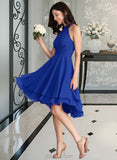 Allison A-Line Scoop Neck Asymmetrical Chiffon Cocktail Dress With Ruffle UKP0016299