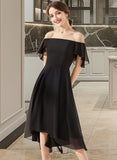 Dakota A-line Off the Shoulder Asymmetrical Chiffon Cocktail Dress With Cascading Ruffles UKP0016301