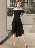 Dakota A-line Off the Shoulder Asymmetrical Chiffon Cocktail Dress With Cascading Ruffles UKP0016301