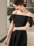 Dakota A-line Off the Shoulder Asymmetrical Chiffon Cocktail Dress With Cascading Ruffles UKP0016301