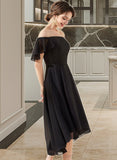 Dakota A-line Off the Shoulder Asymmetrical Chiffon Cocktail Dress With Cascading Ruffles UKP0016301