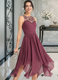 Iris A-Line Scoop Neck Asymmetrical Chiffon Lace Cocktail Dress UKP0016303