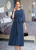 Aliyah A-Line Scoop Neck Tea-Length Chiffon Cocktail Dress With Ruffle Bow(s) UKP0016309