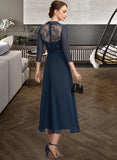 Winifred A-Line V-neck Tea-Length Chiffon Lace Cocktail Dress UKP0016315