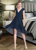 Kayla A-Line V-neck Asymmetrical Chiffon Cocktail Dress UKP0016321