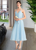 Regan A-line V-Neck Tea-Length Chiffon Cocktail Dress With Pleated UKP0016327