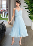 Regan A-line V-Neck Tea-Length Chiffon Cocktail Dress With Pleated UKP0016327