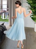 Regan A-line V-Neck Tea-Length Chiffon Cocktail Dress With Pleated UKP0016327