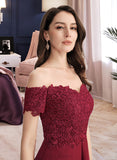 Kinley Sheath/Column Off-the-Shoulder Tea-Length Chiffon Lace Cocktail Dress UKP0016329