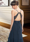 Raven A-Line V-neck Asymmetrical Chiffon Cocktail Dress With Lace Bow(s) UKP0016335