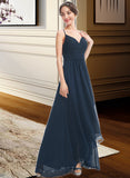 Raven A-Line V-neck Asymmetrical Chiffon Cocktail Dress With Lace Bow(s) UKP0016335