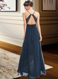 Raven A-Line V-neck Asymmetrical Chiffon Cocktail Dress With Lace Bow(s) UKP0016335