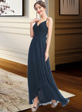 Raven A-Line V-neck Asymmetrical Chiffon Cocktail Dress With Lace Bow(s) UKP0016335