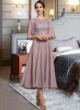 Joanne A-Line Scoop Neck Tea-Length Chiffon Lace Cocktail Dress UKP0016336