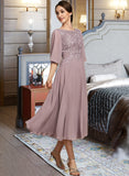 Joanne A-Line Scoop Neck Tea-Length Chiffon Lace Cocktail Dress UKP0016336