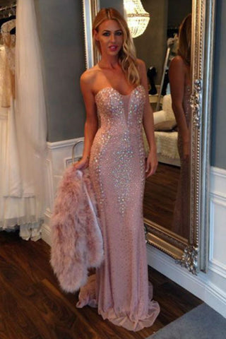 Sweetheart Tulle With Beading Mermaid Sweep Train Prom Dresses