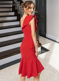 Nicole Trumpet/Mermaid One Shoulder Asymmetrical Stretch Crepe Cocktail Dress With Cascading Ruffles UKP0016346