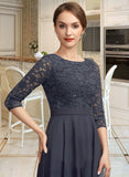 Grace A-Line Scoop Neck Tea-Length Chiffon Lace Cocktail Dress With Sequins UKP0016352