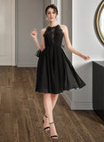 Catalina A-Line Scoop Neck Knee-Length Chiffon Cocktail Dress With Lace UKP0016355