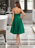 Saige A-Line Square Neckline Knee-Length Satin Cocktail Dress With Ruffle Bow(s) UKP0016360