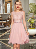 Penelope A-Line Scoop Neck Knee-Length Chiffon Charmeuse Lace Cocktail Dress With Beading Sequins UKP0016362