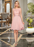 Penelope A-Line Scoop Neck Knee-Length Chiffon Charmeuse Lace Cocktail Dress With Beading Sequins UKP0016362