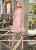 Penelope A-Line Scoop Neck Knee-Length Chiffon Charmeuse Lace Cocktail Dress With Beading Sequins UKP0016362