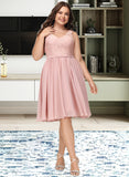 Jaylyn A-Line V-neck Knee-Length Chiffon Lace Cocktail Dress With Lace Bow(s) UKP0016364