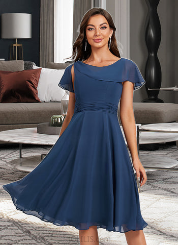 Macie A-Line Scoop Neck Knee-Length Chiffon Cocktail Dress With Ruffle Pleated UKP0016365