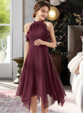 Alula A-Line Scoop Neck Tea-Length Chiffon Cocktail Dress With Cascading Ruffles UKP0016369