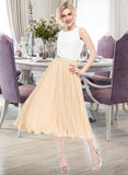 Henrietta A-Line/Princess Tea-Length Chiffon Cocktail Skirt With Pleated UKP0016370