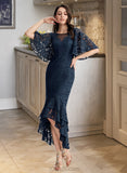 Melissa Trumpet/Mermaid Scoop Neck Asymmetrical Lace Cocktail Dress With Ruffle UKP0016371