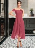 Hailey A-line Off the Shoulder Tea-Length Chiffon Cocktail Dress With Cascading Ruffles UKP0016374