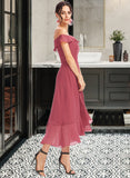 Hailey A-line Off the Shoulder Tea-Length Chiffon Cocktail Dress With Cascading Ruffles UKP0016374