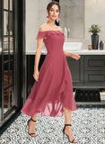 Hailey A-line Off the Shoulder Tea-Length Chiffon Cocktail Dress With Cascading Ruffles UKP0016374