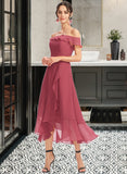 Hailey A-line Off the Shoulder Tea-Length Chiffon Cocktail Dress With Cascading Ruffles UKP0016374