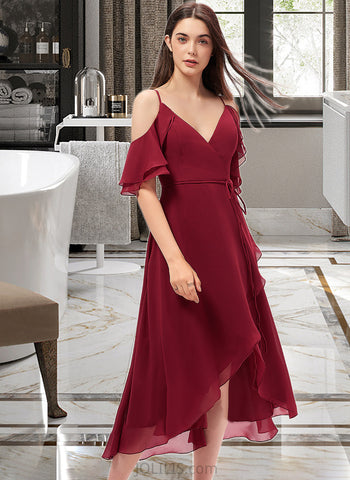 Kamora A-Line V-neck Asymmetrical Chiffon Cocktail Dress With Cascading Ruffles UKP0016384