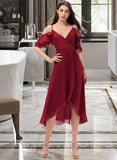 Kamora A-Line V-neck Asymmetrical Chiffon Cocktail Dress With Cascading Ruffles UKP0016384