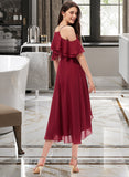 Kamora A-Line V-neck Asymmetrical Chiffon Cocktail Dress With Cascading Ruffles UKP0016384