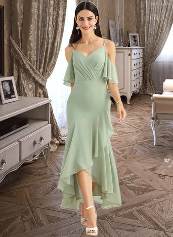 Cheyenne Trumpet/Mermaid V-Neck Asymmetrical Chiffon Cocktail Dress With Ruffle UKP0016389