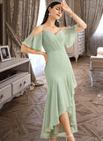 Cheyenne Trumpet/Mermaid V-Neck Asymmetrical Chiffon Cocktail Dress With Ruffle UKP0016389